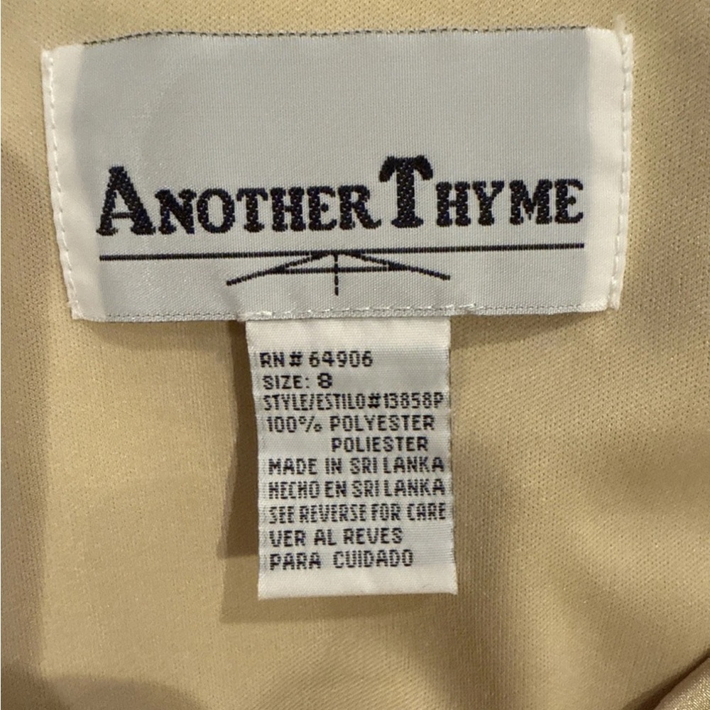 Another Thyme Gold Metallic Satin Portrait Neck Line Flutter Sleeves Size 8 - Picture 6 of 7